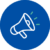 Megaphone icon signaling announcements on a blue circle