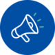 Megaphone icon signaling announcements on a blue circle