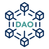 IDAO logo with teal lettering at the center, encircled by a blue hexagonal network of interconnected cube shapes.